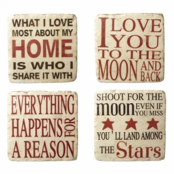 Happy Sayings Resin Cream/Red Coasters By Heaven Sends