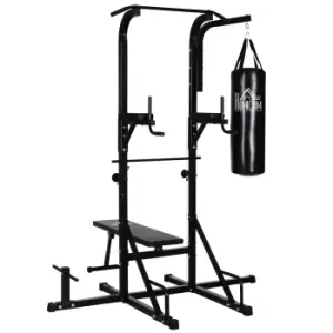 HOMCOM Home Gym Power Tower with Bench and Punching Bag, Multi-Function Adjustable Dip Sit Up Workout Station Equipment Heavy Duty for Home