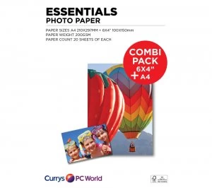 Essentials A4 - 100 x 150 mm Photo Paper Combi Pack 40 Sheets