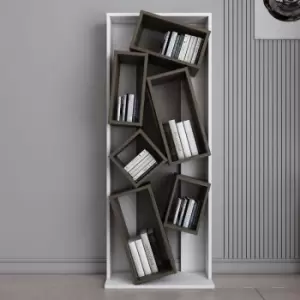 Carmen Bookcase Bookshelf with 6 Asymmetric Shelves White Walnut - Decorotika