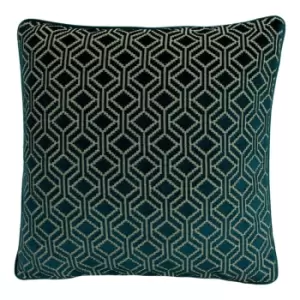 Avenue Velvet Jacquard Cushion Teal, Teal / 45 x 45cm / Polyester Filled