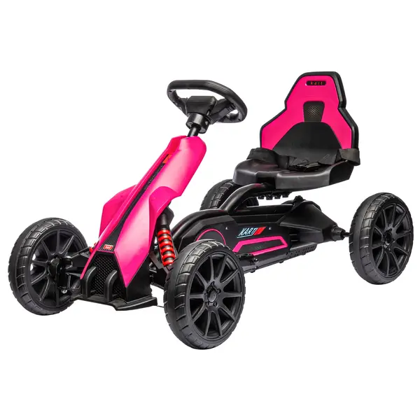 HOMCOM 12V Electric Go Kart for Kids, Ride-On Racing Go Kart w/ Forward Reversing, Rechargeable Battery, 2 Speeds, for Kids Aged 3-8, Pink