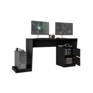 Black Gamer Desk With Storage Cabinet- 173Cm