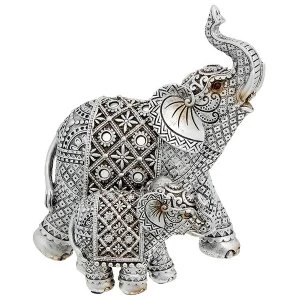 Silver Diamond Elephant Mum & Baby Ornament