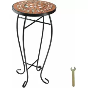 Balcony table with mosaic pattern (30x30x61.5cm) - outdoor table, small garden table, round garden table - terracotta - terracotta
