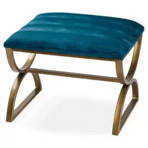 Hill Interiors Ribbed Footstool in Navy & Brass