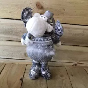 Festive - 63cm Extendable leg Reindeer with Stripey Knitted Jumpoer