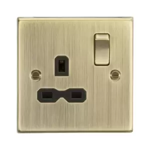 Knightsbridge - 13A 1G dp Switched Socket with Black Insert - Square Edge Antique Brass