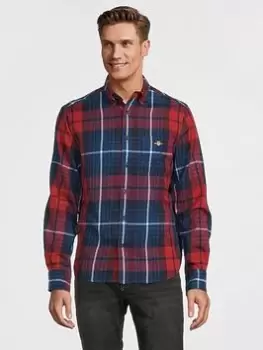 GANT Check Plaid Flannel Shirt - Dark Red, Dark Red Size M Men