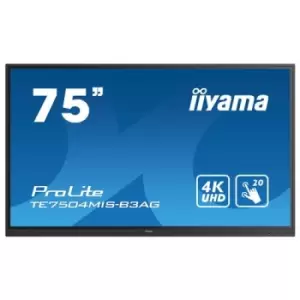 iiyama TE7504MIS-B3AG Signage Display Interactive flat panel 190.5cm (75") WiFi 400 cd/m 4K Ultra HD Black Touch Screen Built-in processor iiWare 9.0