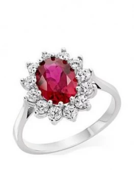 Beaverbrooks 9Ct White Gold Red Cubic Zirconia Cluster Ring