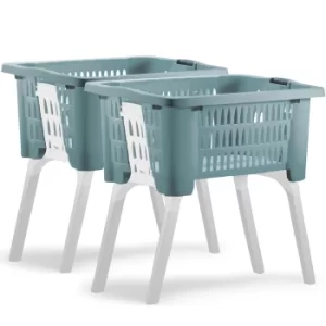 Laundry Basket with Folding Legs 2Pcs Set Blue