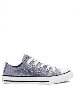 Converse Chuck Taylor All Star Childrens Ox Glitter Coated Plimsolls - Silver, Black, Size 5.5