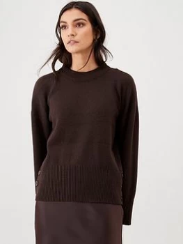 Oasis Wide Sleeve Button Hem Jumper - Multi, Brown, Size XS, Women