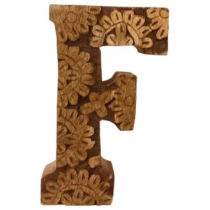 Letter F Hand Carved Wooden Flower