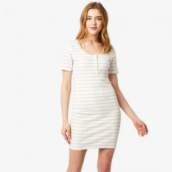 Jack Wills Amy Button Ribbed Mini Dress - White Stripe