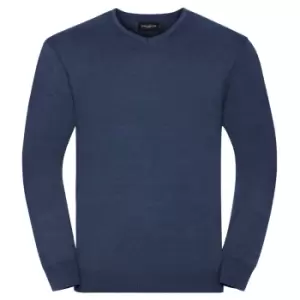 Russell Collection Mens V-Neck Knitted Pullover Sweatshirt (S) (Denim Marl)