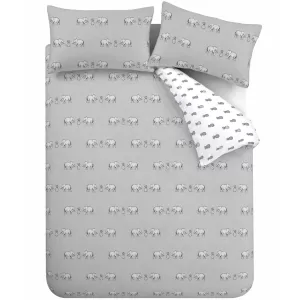 Pineapple Elephant Tembo Silver 100% Cotton Reversible Duvet Cover and Pillowcase Set Silver