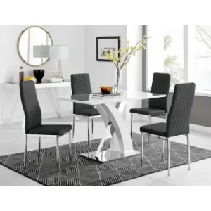 Atlanta White High Gloss And Chrome Metal Rectangle Dining Table And 4 Black Milan Dining Chairs Set - Black