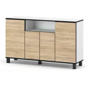 Best4D Cabinet Storage Dresser 140x80x35cm with Oak Mat Front - Body Colour White Mat