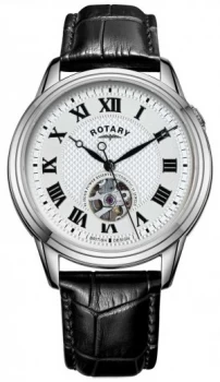 Rotary Cambridge Automatic Black Leather Strap Silver Watch
