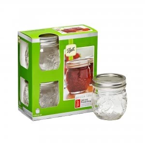 Pack of 4 Ball Mason 240ml Regular Mouth Preserving Jars Clear and Silver