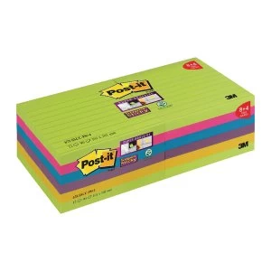 Post it Super Sticky XL Notes Rainbow 100 x 100mm 90 sheets Pack of 12
