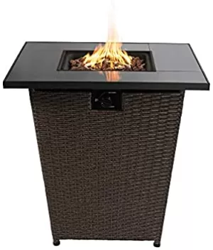 Peaktop Peaktop Firepit Outdoor Gas Fire Pit Rattan With Lava Rock & Cover