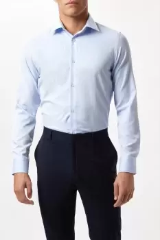 Blue Long Sleeve Slim Fit Herringbone Collar Point Shirt