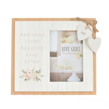4" x 6" - Love Story Wooden Photo Frame - Happily Ever After