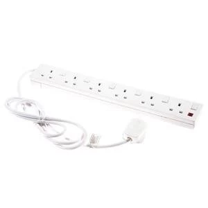 6 Way 2m Extension Lead White with Individual Switches