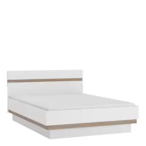 Chelsea 146Cm Wide Double Bed Frame In White With Oak Effect Trim