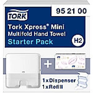 Tork Hand Towel Dispenser and Hand Towels H2 Xpress Starterpack Plastic White 29.5 x 10.1 x 30.2 cm