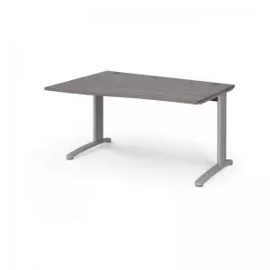 TR10 left hand wave desk 1400mm - silver frame and grey oak top