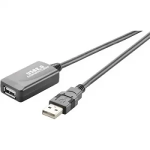 Renkforce USB cable USB 2.0 USB-A plug, USB-A socket 15m Black gold plated connectors