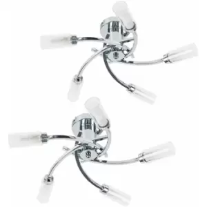 Minisun - 2 x 5 Way Chrome Swirl Flush Ceiling Lights + Clear & Frosted Glass Shades