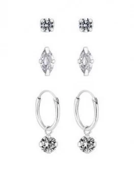 Simply Silver Pack Of Three Marquise Stud And Charmed Hoop Earrings