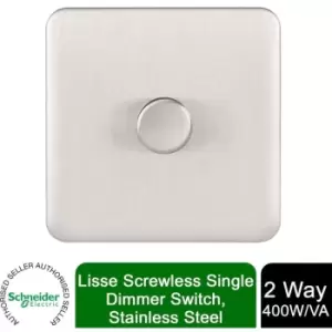 Schneider Electric Lisse Screwless Deco - Single Universal 2 Way Dimmer Light Switch, 400W/VA, GGBL6012CSSS, Stainless Steel