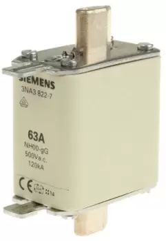 Siemens 63A 00 NH Centred Tag Fuse, gG, 500V ac
