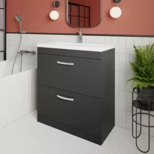 Nuie - Athena Floor Standing 2-Drawer Vanity Unit with Basin-3 800mm Wide - Gloss Grey