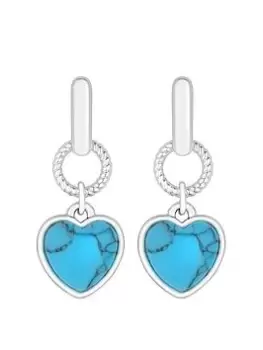 Mood Silver Turquoise Heart Stone Charm Drop Earrings, Silver, Women