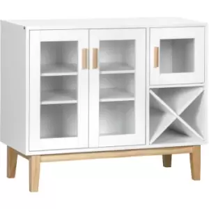 Glass Door Kitchen Sideboard, Display Cabinet with Wine Rack White - Natural and White - Homcom