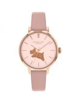 Radley Champagne And Gold Glitter Dog Dial Taupe Leather Strap Ladies Watch