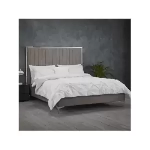 LPD Grey Velvet King Size Bed Frame with Mirrored Headboard Trim - Berkeley
