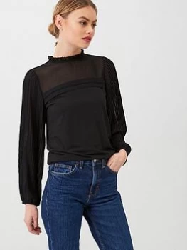 Oasis Pleat Sleeve Plain Blouse - Black, Size L, Women