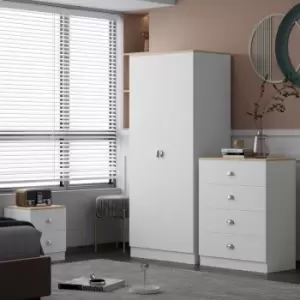 Esher 2 Door Wardrobe White Bedroom Furniture Storage Cupboard Metal Cup Handles - White
