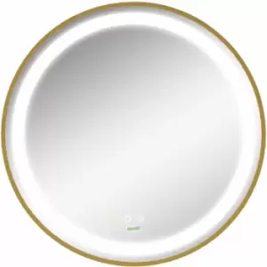 Wall Mounted LED Bathroom Mirror with 3 Light Colours Time Display Gold - Gold Tone - Kleankin