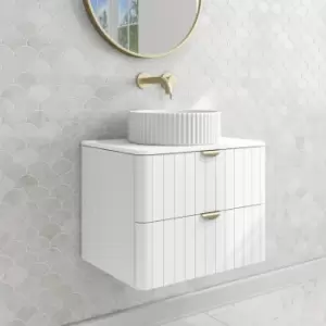 600mm White Wall Hung Countertop Vanity Unit with Basin and Brass Handles - Empire