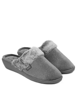 TOTES Sparkle Velour Mule With 360 Comfort, Memory Foam & Pillowstep, Grey, Size 4, Women