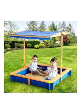 Teamson Kids Outdoor Summer Sand Box - Wood / Blue